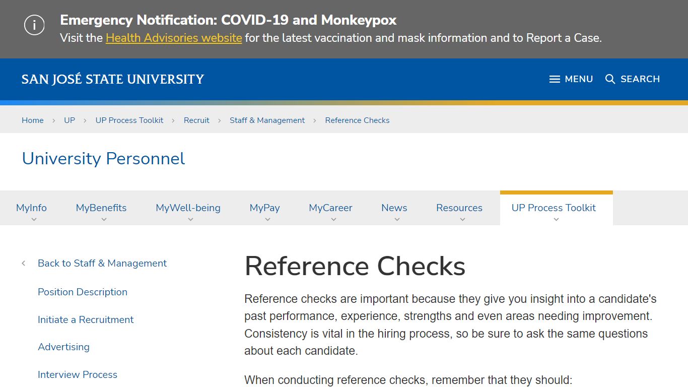 Reference Checks | University Personnel - San Jose State University